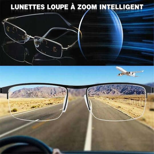 Lunettes métalliques demi-cerclées avec vue nette d'une route du désert, gros plan d'un verre en haut 4