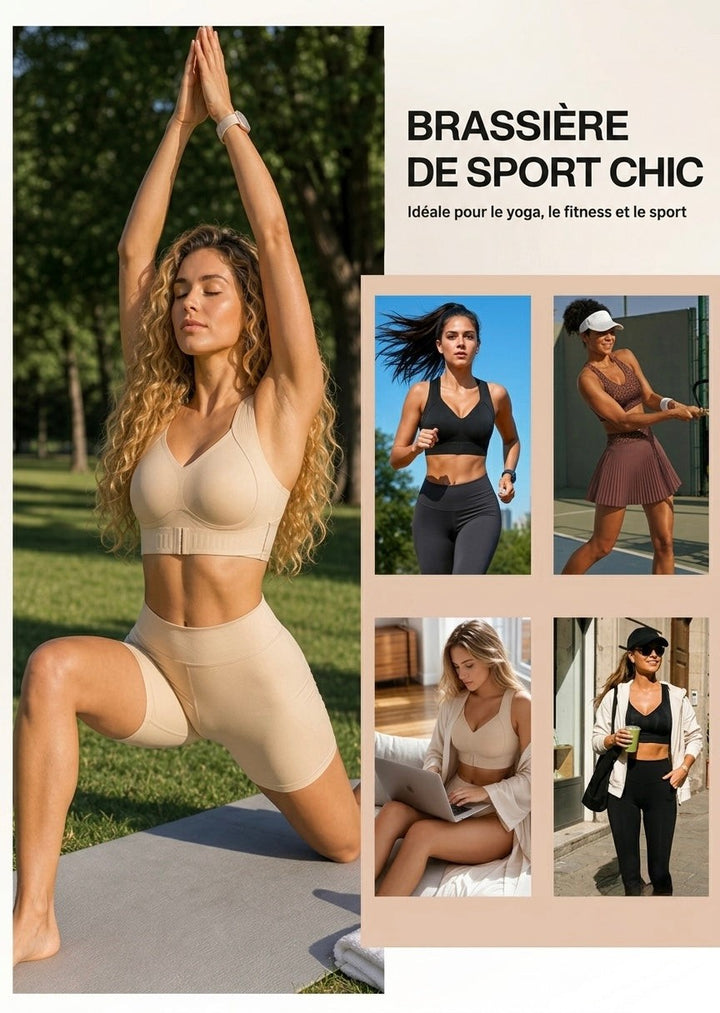 Collage de femmes en tenue de sport portant le soutien-gorge pour le yoga, la course, le tennis, le télétravail et la ville. 9
