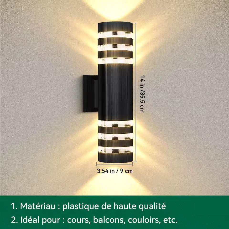 Applique cylindrique à triple bande lumineuse, schéma coté 35,5 cm de haut sur 9 cm de large 15