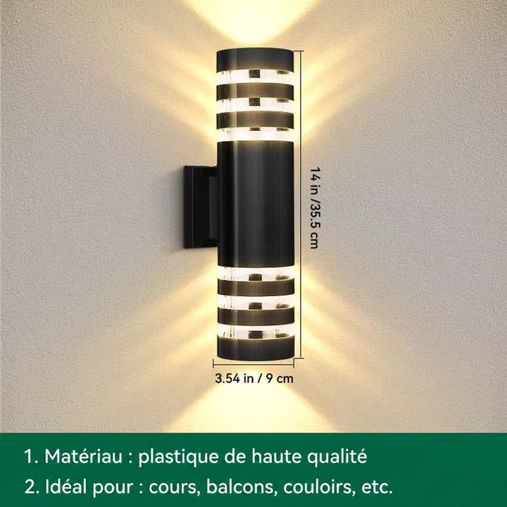 Applique cylindrique à triple bande lumineuse, schéma coté 35,5 cm de haut sur 9 cm de large 15