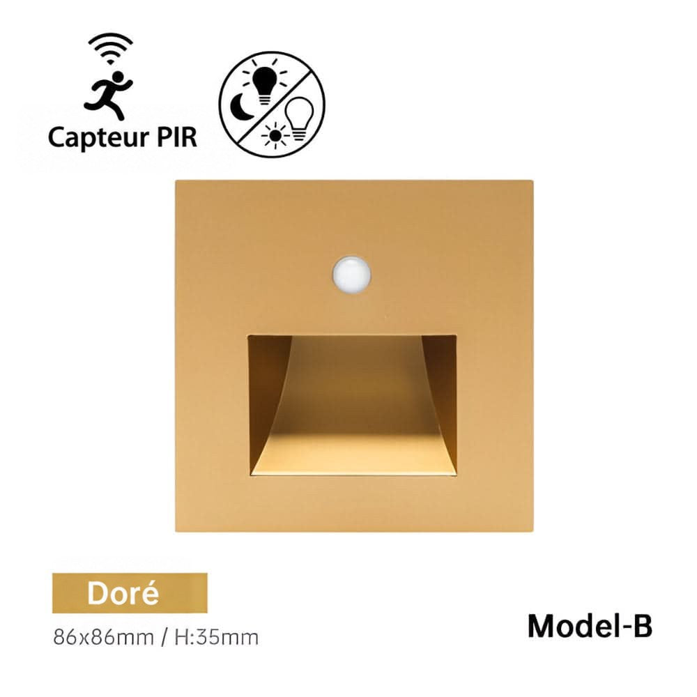 Modèle à niche rectangulaire en doré, vue de face, avec capteur de mouvement rond 11