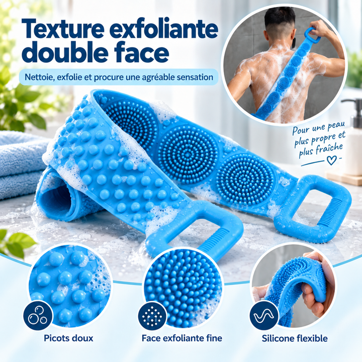 Gros plan sur les deux faces de la bande bleue : picots en cercles d'un côté, gros nopes de l'autre 7