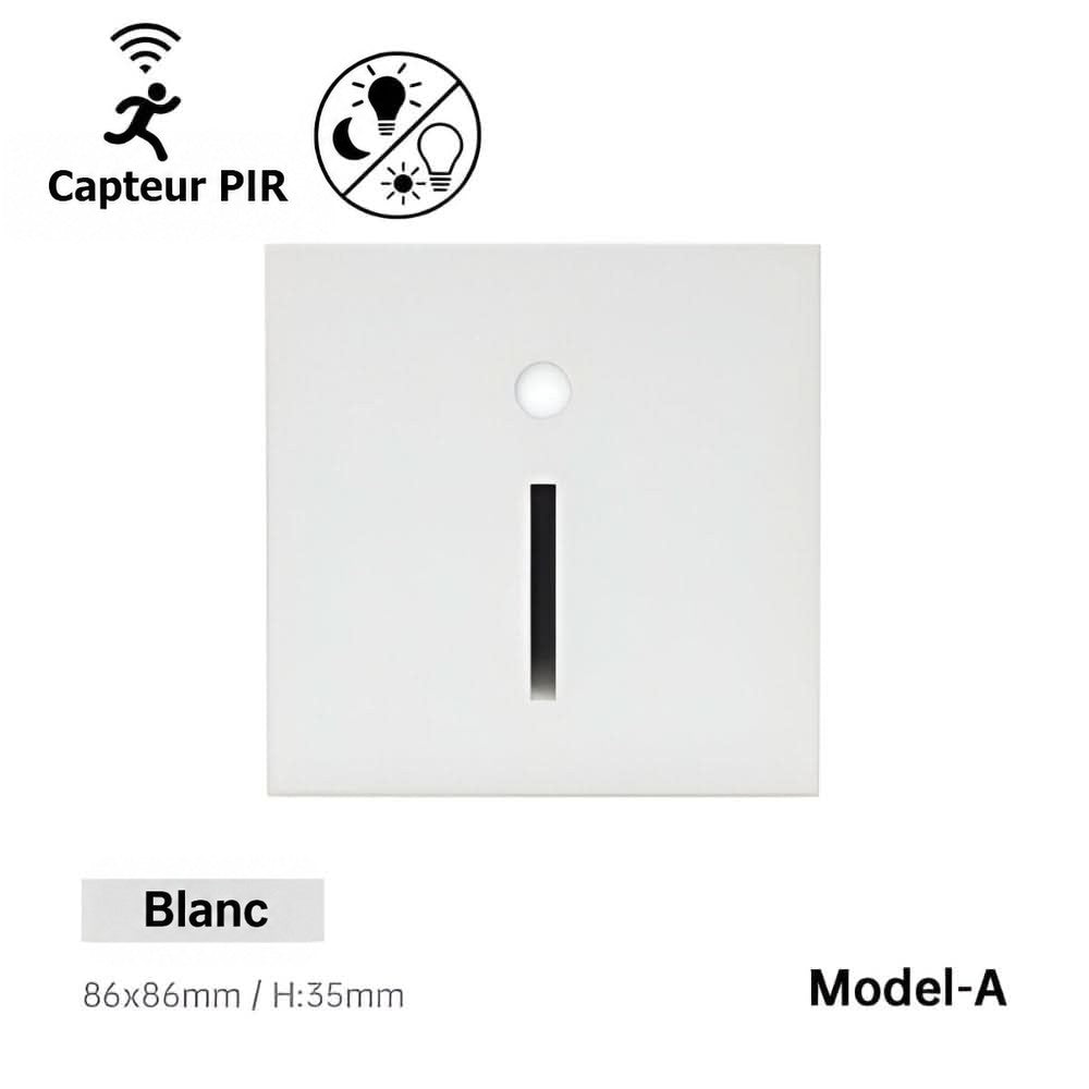 Modèle à fente verticale en blanc, vue de face, avec capteur de mouvement rond au-dessus 9