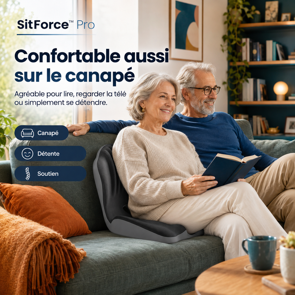 Couple de seniors sur un canapé vert, la femme lisant avec le coussin dans le dos 2