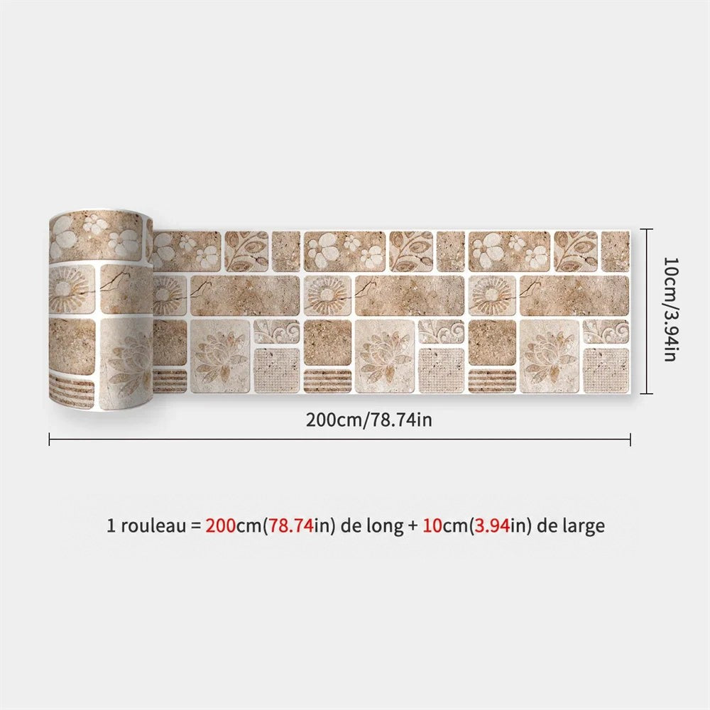 Rouleau de bande imitant des carreaux de pierre beige gravés de fleurs et de rayures 38