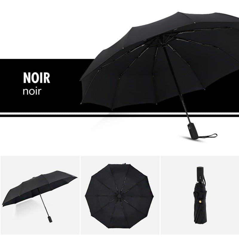 Version noire unie en trois vues : ouvert de côté, dessous de la toile, replié 2