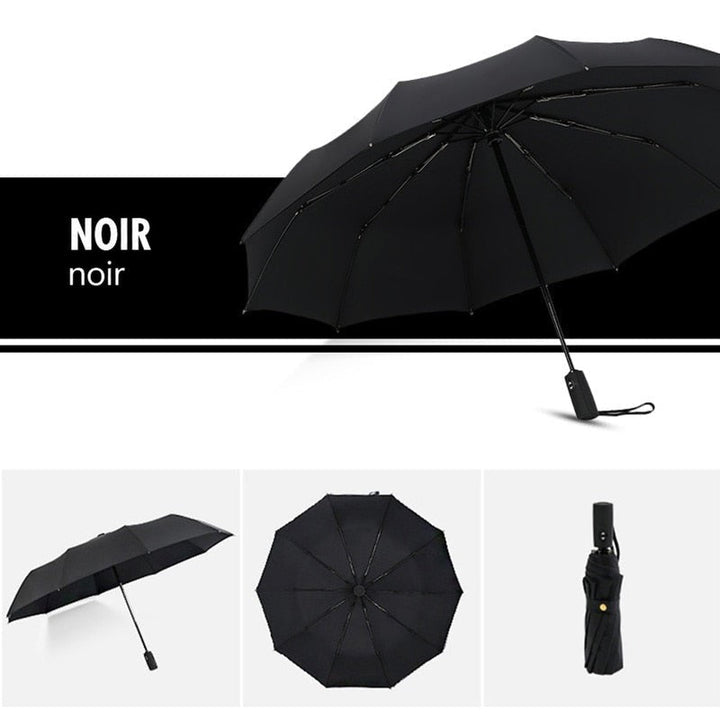 Version noire unie en trois vues : ouvert de côté, dessous de la toile, replié 2