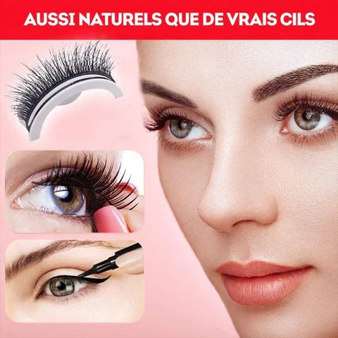 Gros plan sur des cils au rendu naturel posés sur un œil, avec le support de cils et l'application d'un trait d'eye-liner. 4