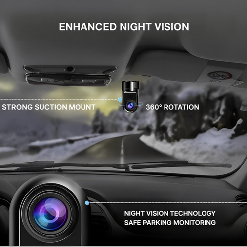 Caméra fixée au pare-brise avec rotation à 360° et vue nocturne d'une route enneigée 3