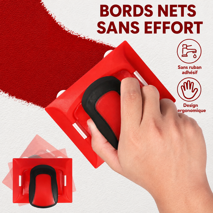 Main tenant l'outil rouge sur un mur, avec une bande de peinture rouge nette derrière 3
