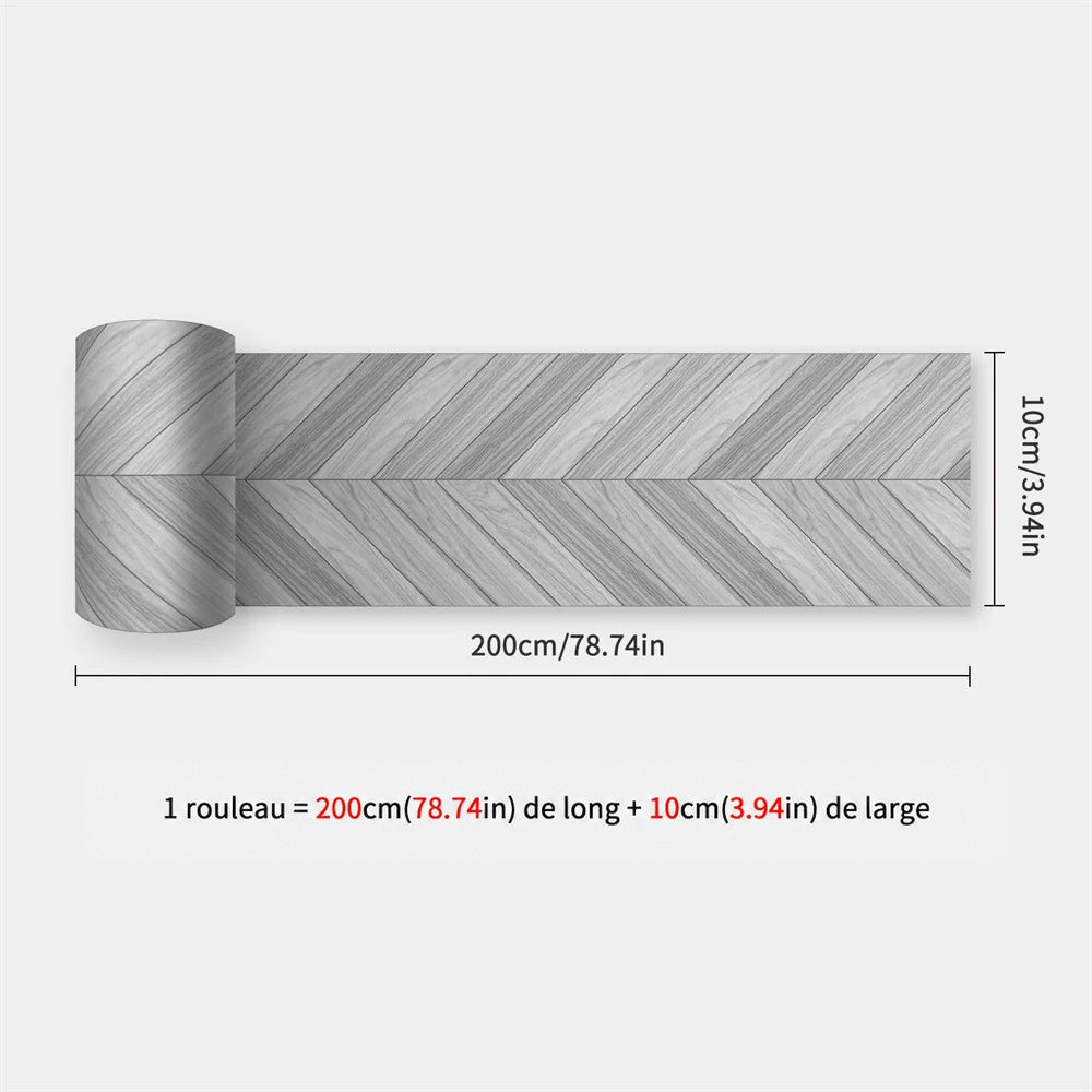 Rouleau imitation parquet gris clair en chevrons, avec cotes de la bande de 200 cm 49