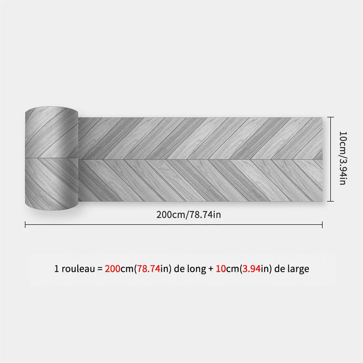 Rouleau imitation parquet gris clair en chevrons, avec cotes de la bande de 200 cm 49