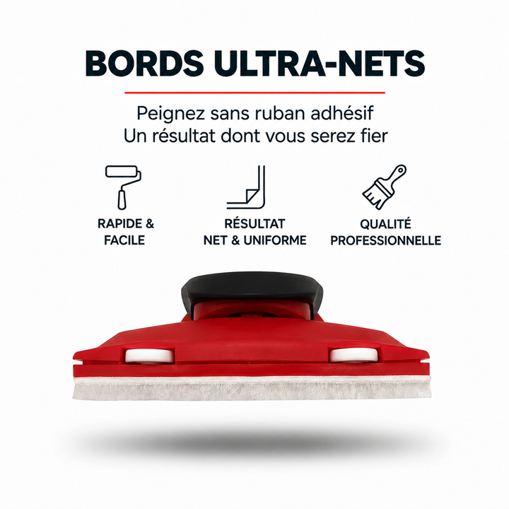 Outil rouge et noir vu de face, avec sa bande de feutre blanc le long du bord 1