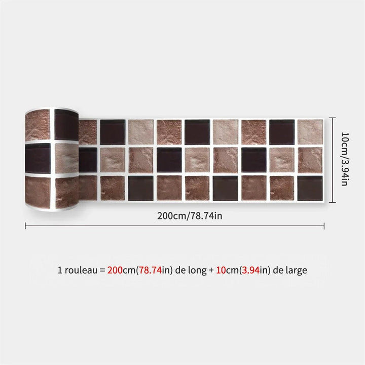 Rouleau à carreaux carrés brun rosé et chocolat, effet pierre, avec cotes de la bande 58