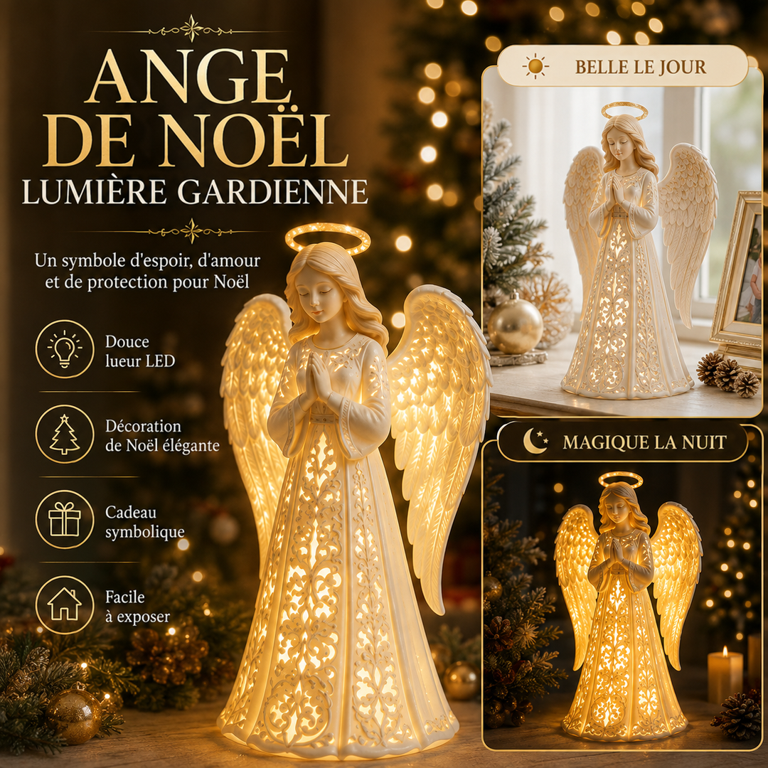 Ange allumé en grand, avec deux vignettes montrant son aspect en plein jour près d'une fenêtre et la nuit 4