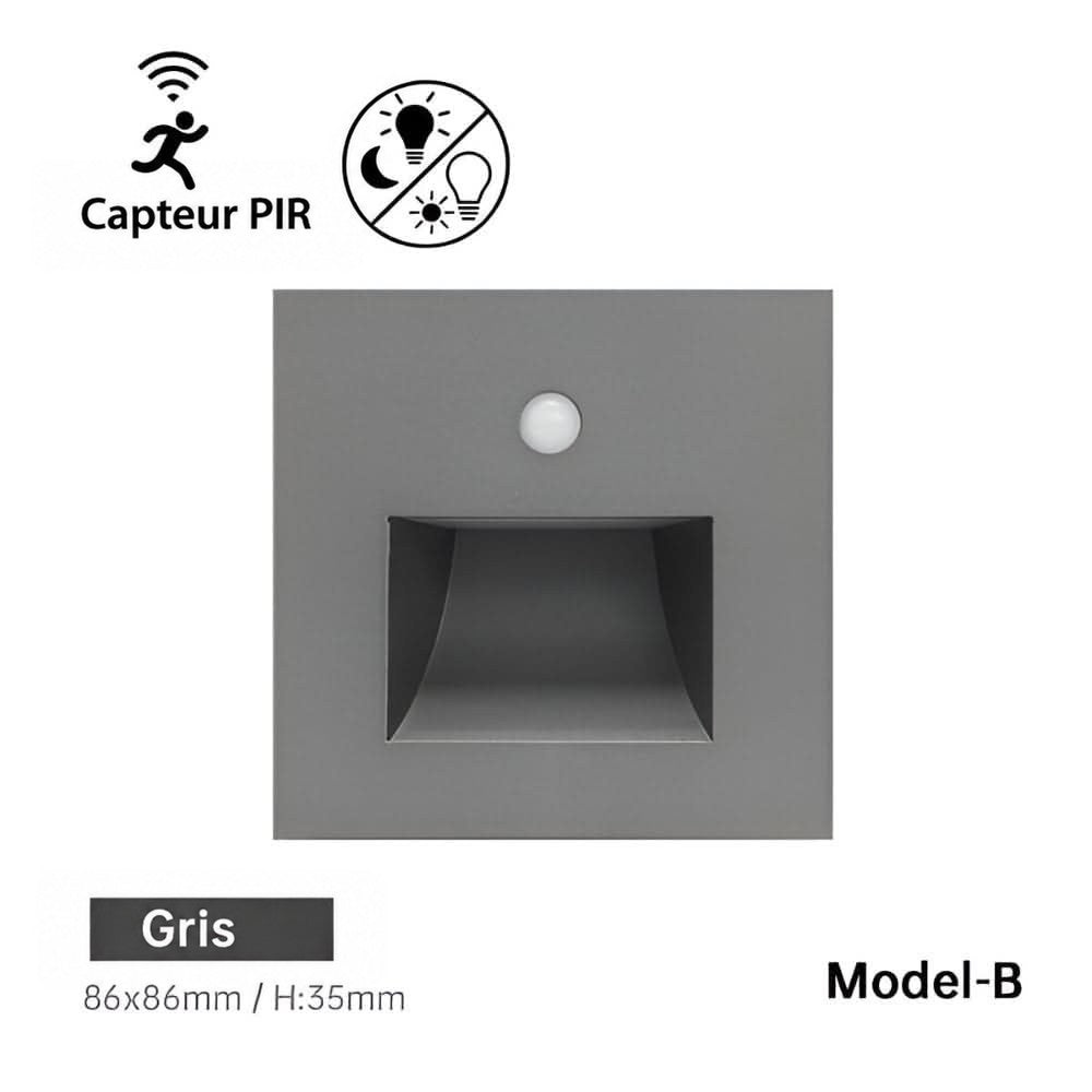 Modèle à niche rectangulaire en gris, vue de face, avec capteur de mouvement rond 7