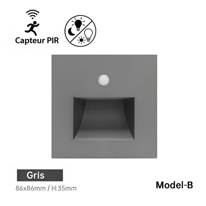 Modèle à niche rectangulaire en gris, vue de face, avec capteur de mouvement rond 7