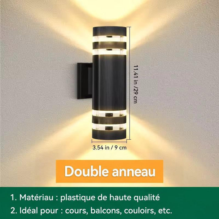 Applique cylindrique à double bande lumineuse, schéma coté 29 cm de haut sur 9 cm de large 14