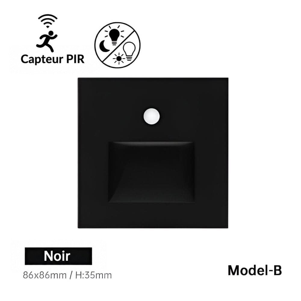 Modèle à niche rectangulaire en noir, vue de face, avec capteur de mouvement rond 12