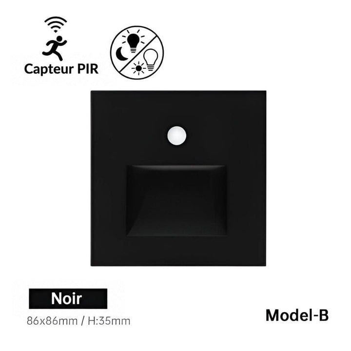 Modèle à niche rectangulaire en noir, vue de face, avec capteur de mouvement rond 12