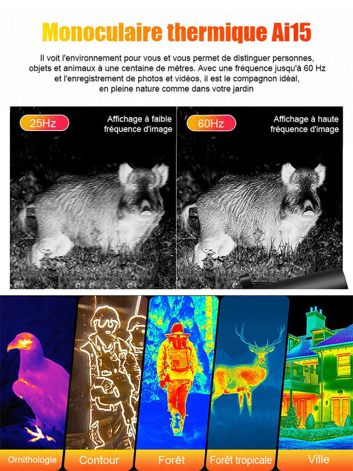 Comparaison de deux images thermiques d'un sanglier à fréquences différentes, avec modes d'affichage en couleurs 4