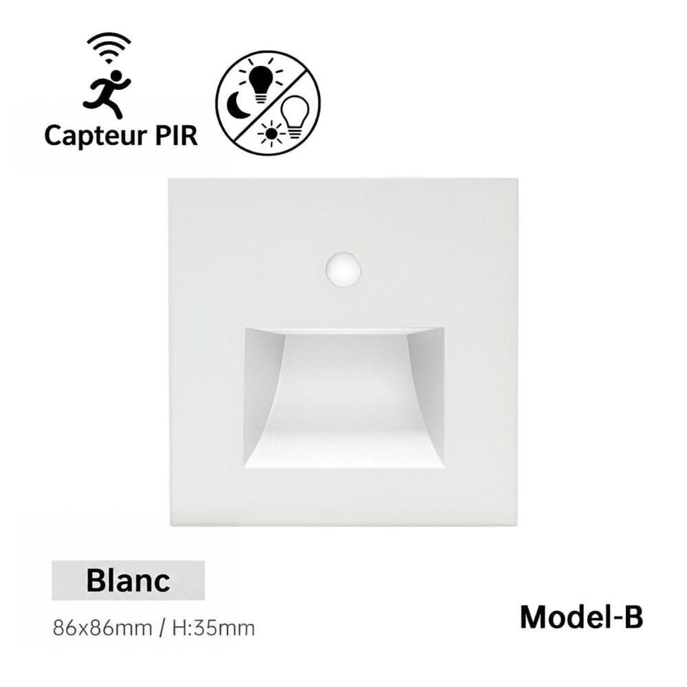 Modèle à niche rectangulaire en blanc, vue de face, avec capteur de mouvement rond 10