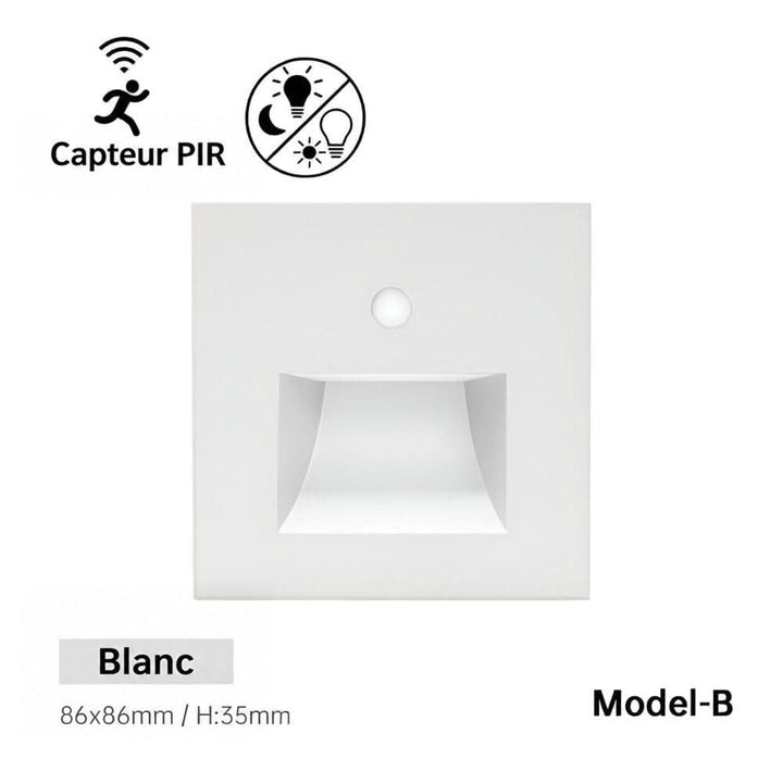 Modèle à niche rectangulaire en blanc, vue de face, avec capteur de mouvement rond 10