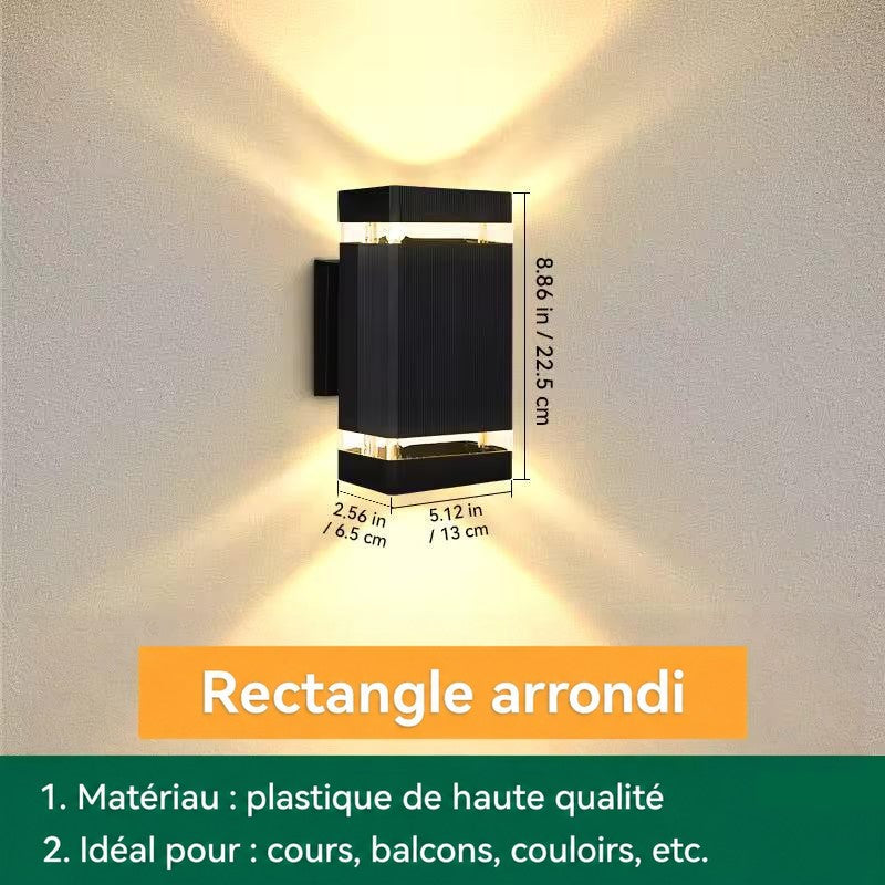 Applique rectangulaire à une bande lumineuse, schéma coté 22,5 cm de haut, 13 cm de large, 6,5 cm de profondeur 16