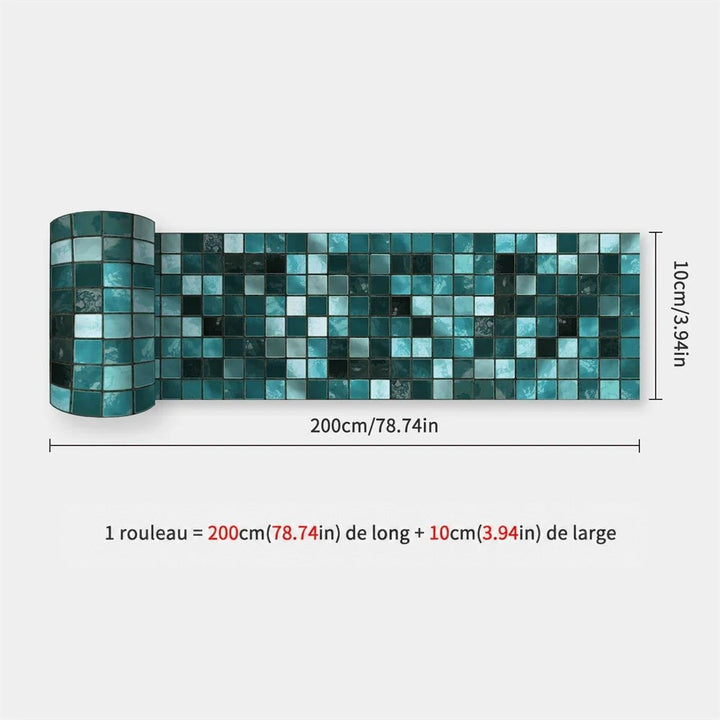 Rouleau de bande en petits carreaux de mosaïque turquoise et vert profond, avec cotes 31
