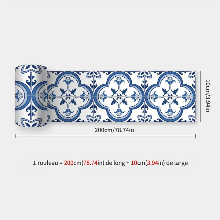 Rouleau de bande à grands motifs en quatre-feuilles bleus sur fond blanc 32