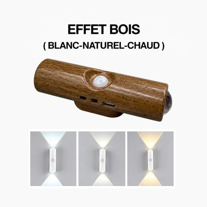 Lampe à effet bois foncé avec détecteur et prise USB-C, et trois teintes de lumière blanche 5