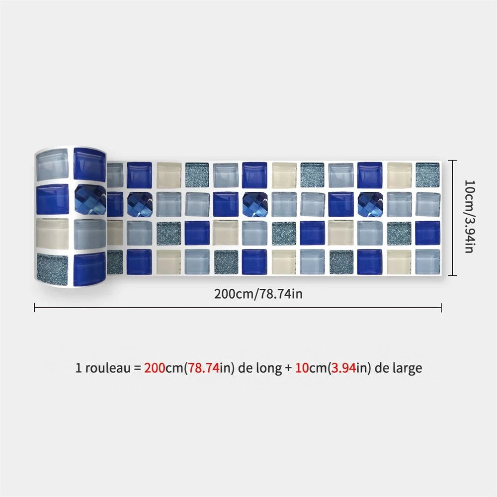 Rouleau de bande à mosaïque de carreaux brillants bleus, beiges et pailletés, avec quelques facettes 33