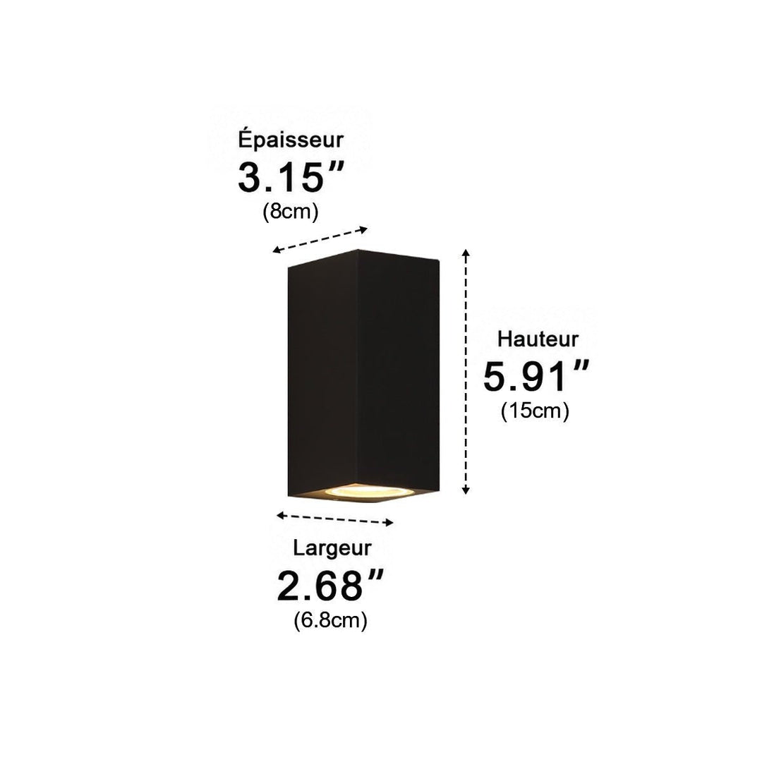 Schéma avec les dimensions de l'applique rectangulaire noire à double faisceau : hauteur, largeur et épaisseur 16