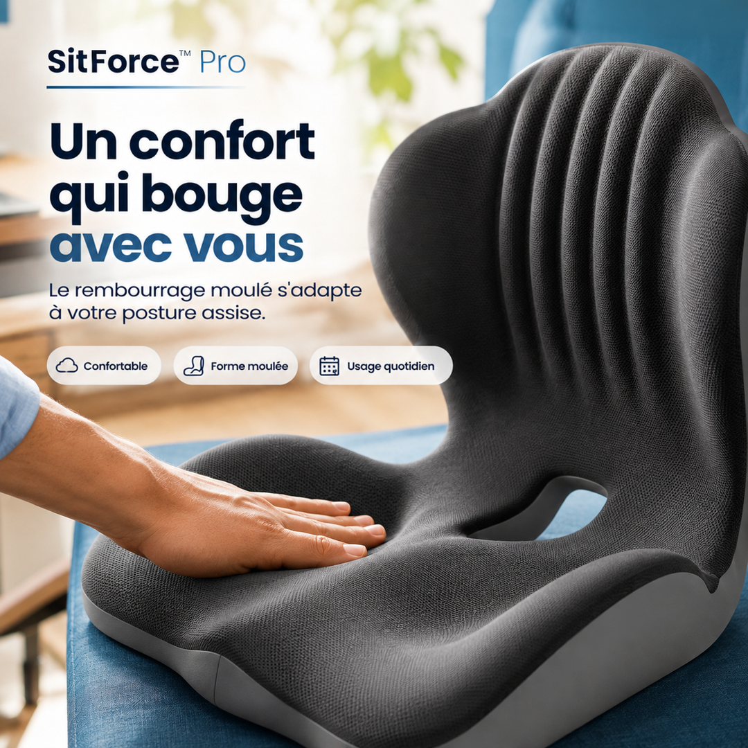 Gros plan sur le coussin noir texturé, une main posée sur l'assise en mousse 14