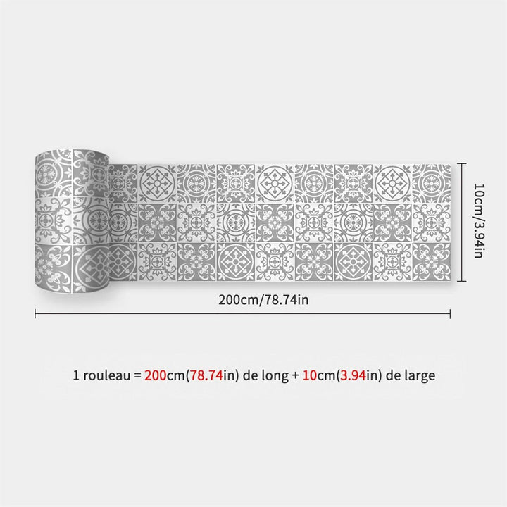 Rouleau à carreaux gris et blancs à motifs floraux de style carreaux de ciment, avec dimensions 57