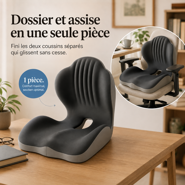 Coussin d'une seule pièce posé sur un bureau, et petite vue sur un fauteuil de bureau 9