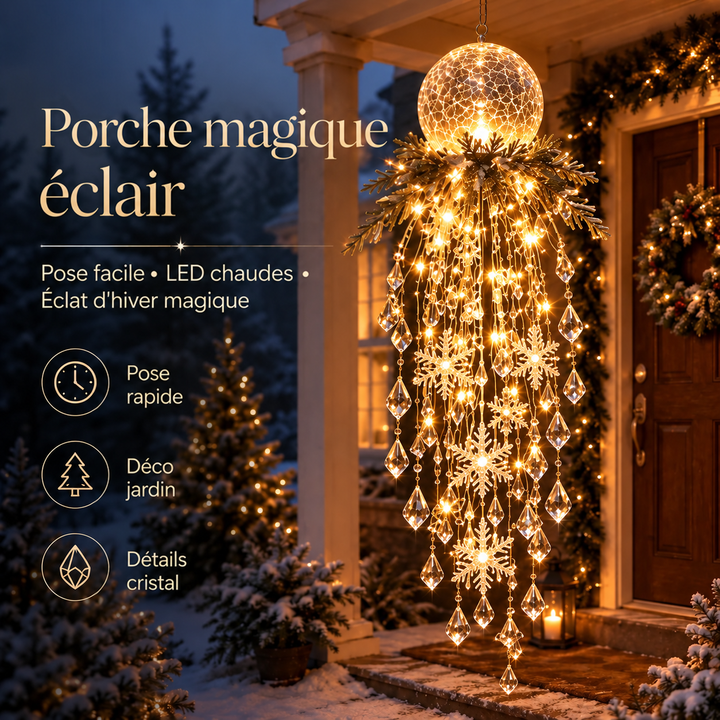 Modèle à globe lumineux blanc chaud suspendu près d'une porte d'entrée, avec flocons et gouttes en cristal 6