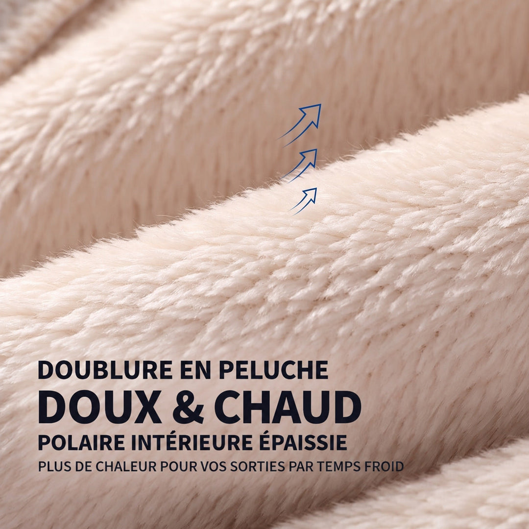 Gros plan sur la doublure beige épaisse et pelucheuse, douce et chaude 4