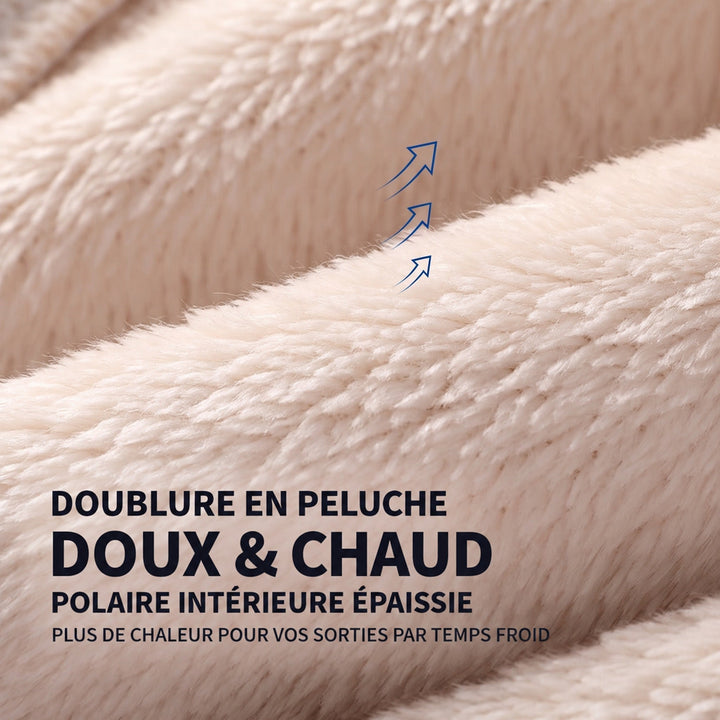 Gros plan sur la doublure beige épaisse et pelucheuse, douce et chaude 4