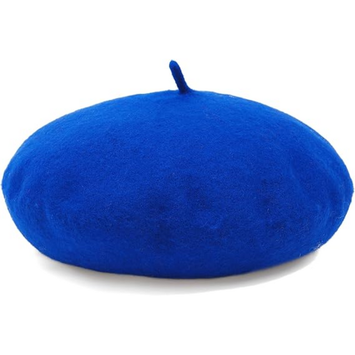 Béret en laine bleu roi vu de face sur fond blanc, avec sa petite tige 5