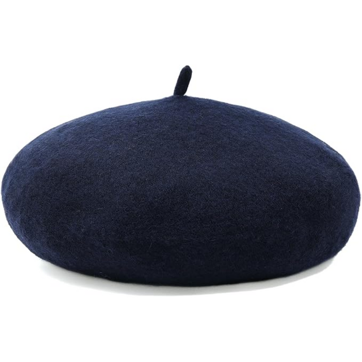 Béret en laine bleu marine foncé vu de face sur fond blanc 7
