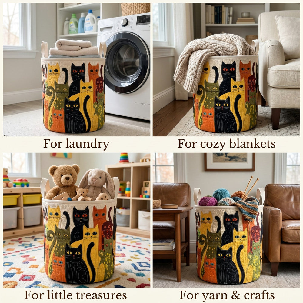 Montage de quatre scènes montrant le panier utilisé pour le linge, les plaids, les jouets d'enfant et les pelotes de laine. 2