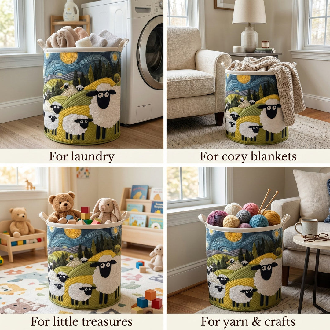 Quatre mises en situation du panier : pour le linge, les plaids, les jouets d'enfant et les pelotes de laine. 2