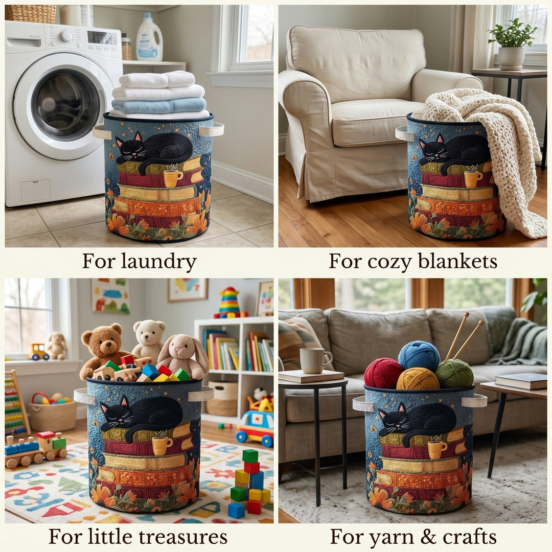 Quatre mises en situation du panier : rempli de serviettes, de plaids, de jouets en peluche et de pelotes de laine. 2