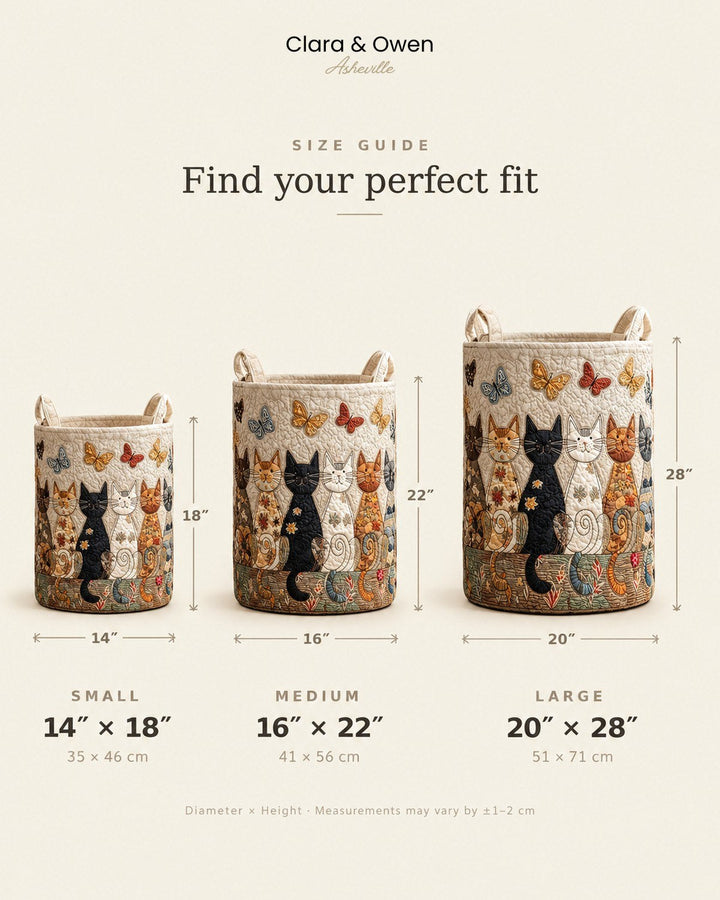 Schéma comparant trois tailles de panier, petit, moyen et grand, avec leurs dimensions en pouces et en centimètres. 5