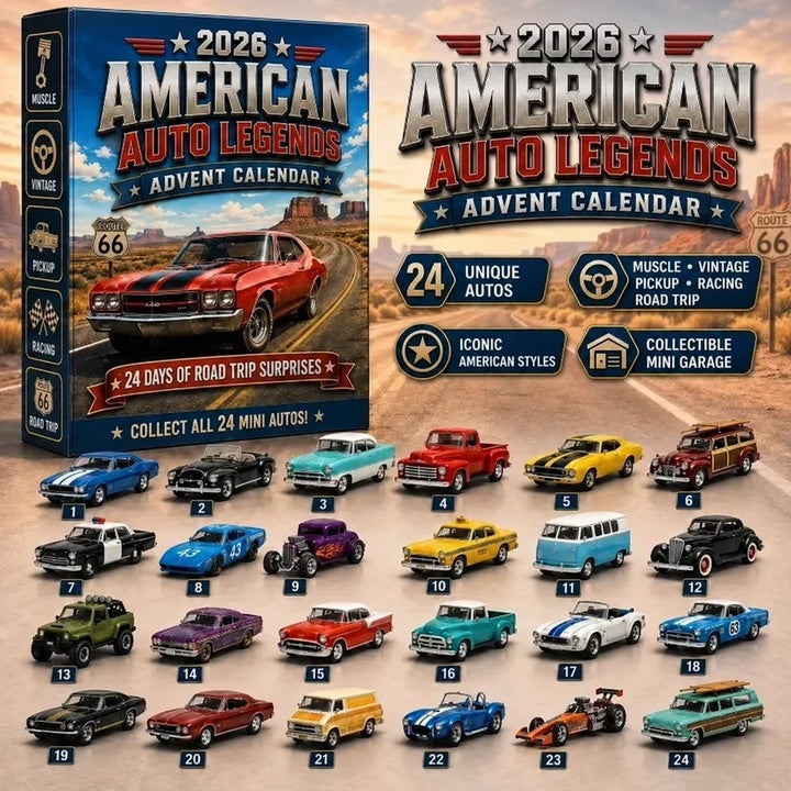 Boîte de la version voitures américaines légendaires, avec muscle cars, pick-up, police et taxi numérotés de un à 4