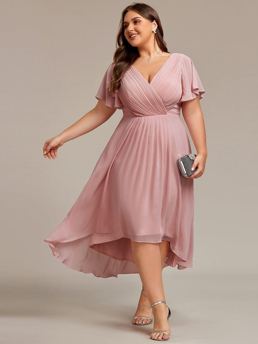 Robe de invitée de mariage en mousseline avec col en V et manches courtes 133