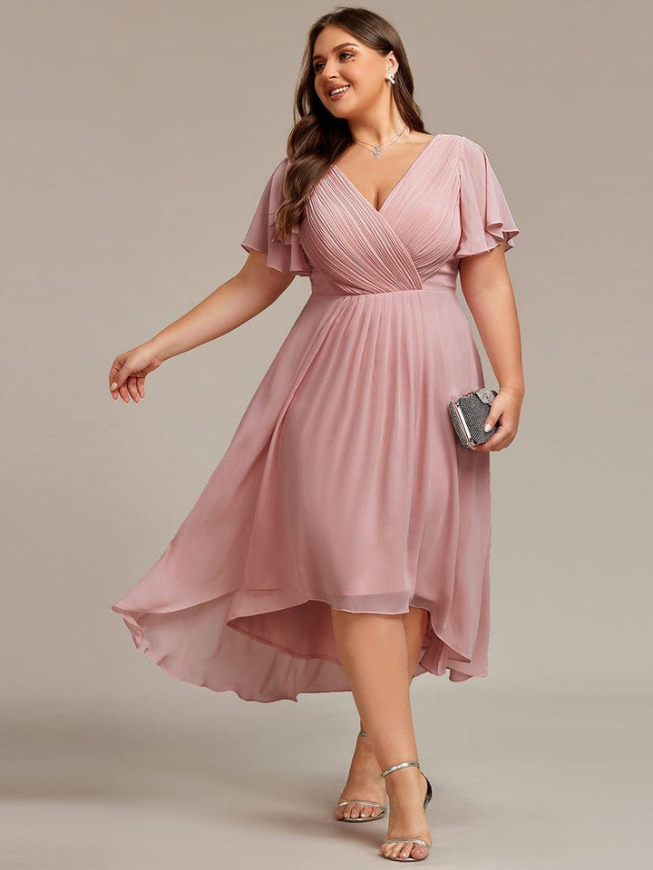 Robe de invitée de mariage en mousseline avec col en V et manches courtes 133