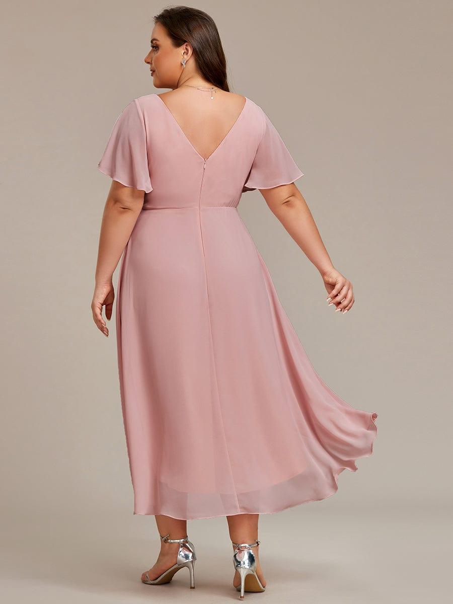 Robe de invitée de mariage en mousseline avec col en V et manches courtes 130