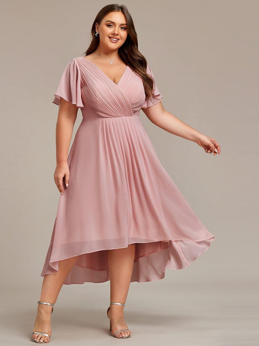 Robe de invitée de mariage en mousseline avec col en V et manches courtes 132
